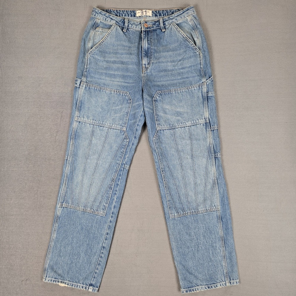 WE THE FREE Jeans Womens‎ 31 Double Knee Utility Carpenter Blue Denim Straight